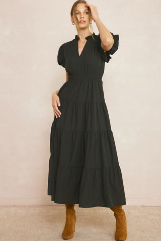Black Tiered Midi Dress