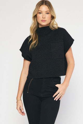 Black Knitted Mock Top