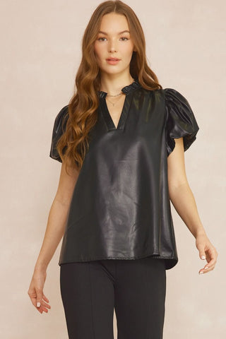 Black Faux Leather Top