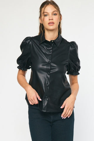 Black Faux Leather Top