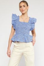 Blue Square Neck Top