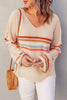 Beige Striped Knit Long Sleeve Top
