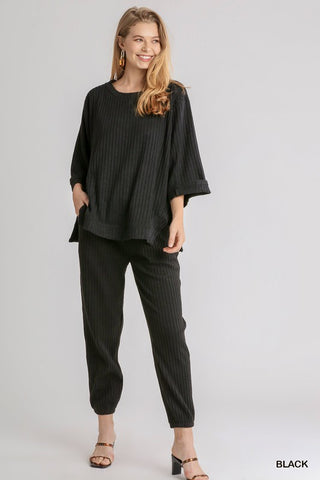 Black Ribbed High Low Top