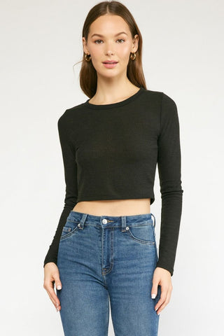 Black LS Crop Top