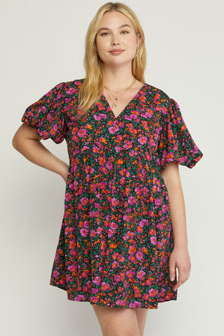 Black Floral Print Dress