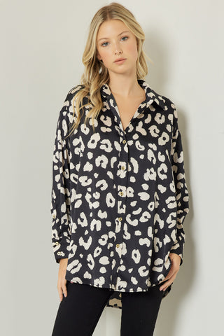 Black Satin Cheetah Print Top