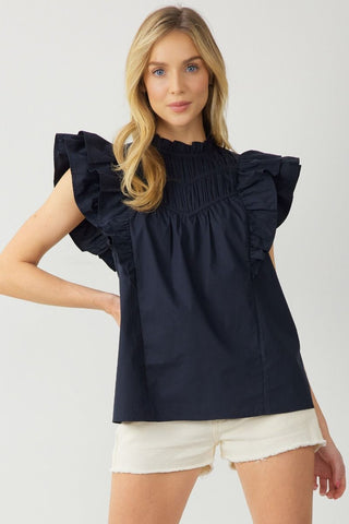 Black Mock Ruffle Sleeve Top