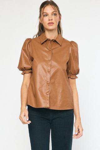 Brown Faux Leather Top