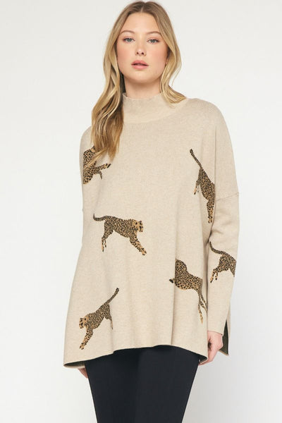 Oatmeal Cheetah Print Sweater