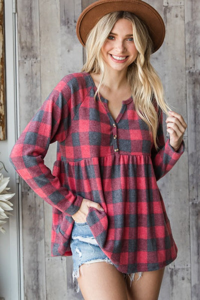 Red Buffalo Plaid Print Top