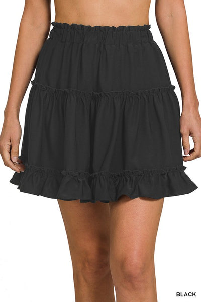 Black Ruffle Layered Mini Skirt