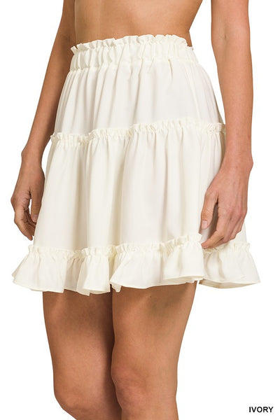 Ivory Ruffle Layered Mini Skirt