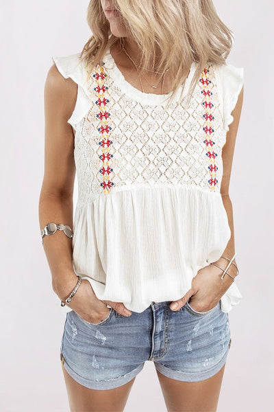 White Lace Tank With Lace Patchwork