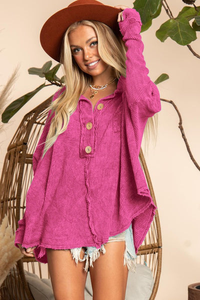 Fuschia Mineral Dyed Fringe Top
