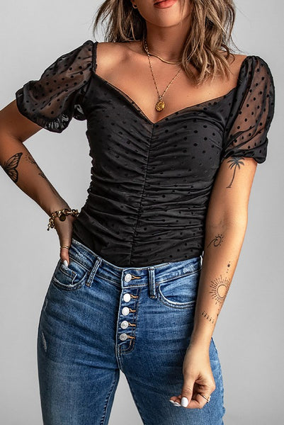 Black Dotted Print Top