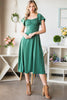 Green Off-shoulder Smocked Tie Back Midi Dress