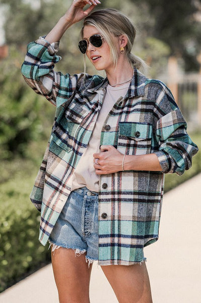 Mint Oversized Flannel Top