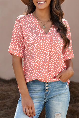 Red Animal Print V-neck Tunic Top