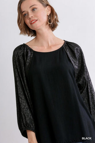 Black Animal Print Jacquard Dolmon Top