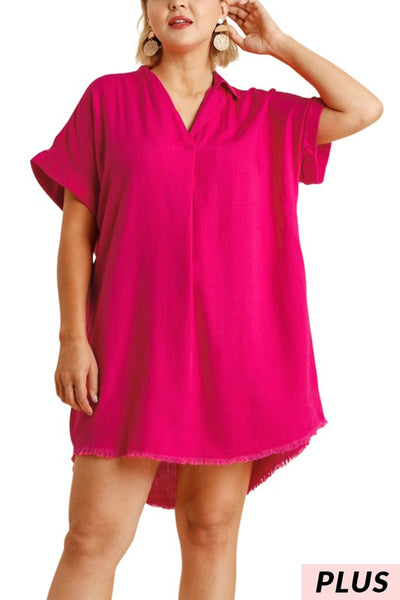 Hot Pink Folded Sleeve Dress