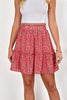 Red Floral Print Elastic Waist Skirt