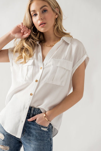 White SS Button Up Top