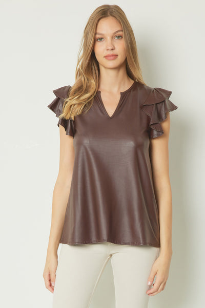 Brown Faux Leather Top