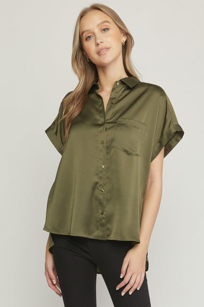 Olive Satin Top