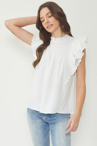 White Mock Ruffle Sleeve Top