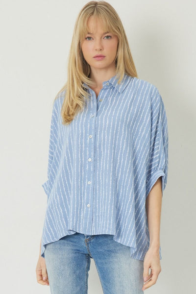 Blue Striped Button Up Top
